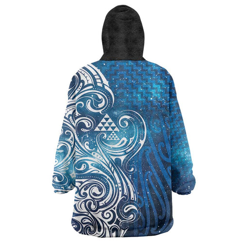 Matariki Galaxy Wearable Blanket Hoodie Maori Taniko Pattern