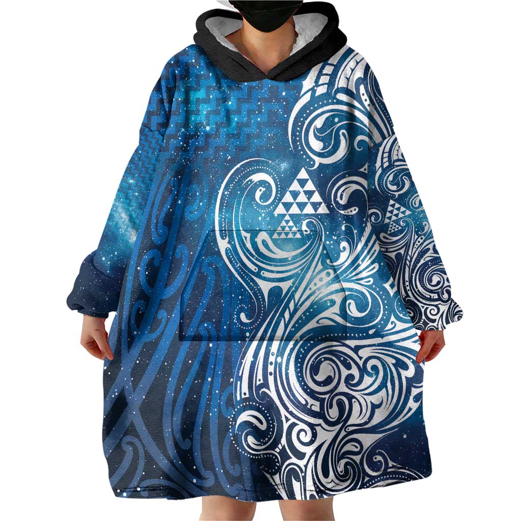 Matariki Galaxy Wearable Blanket Hoodie Maori Taniko Pattern