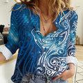 Matariki Galaxy Women Casual Shirt Maori Taniko Pattern
