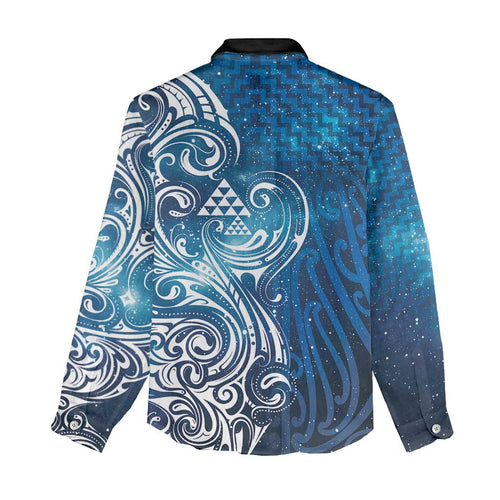 Matariki Galaxy Women Casual Shirt Maori Taniko Pattern