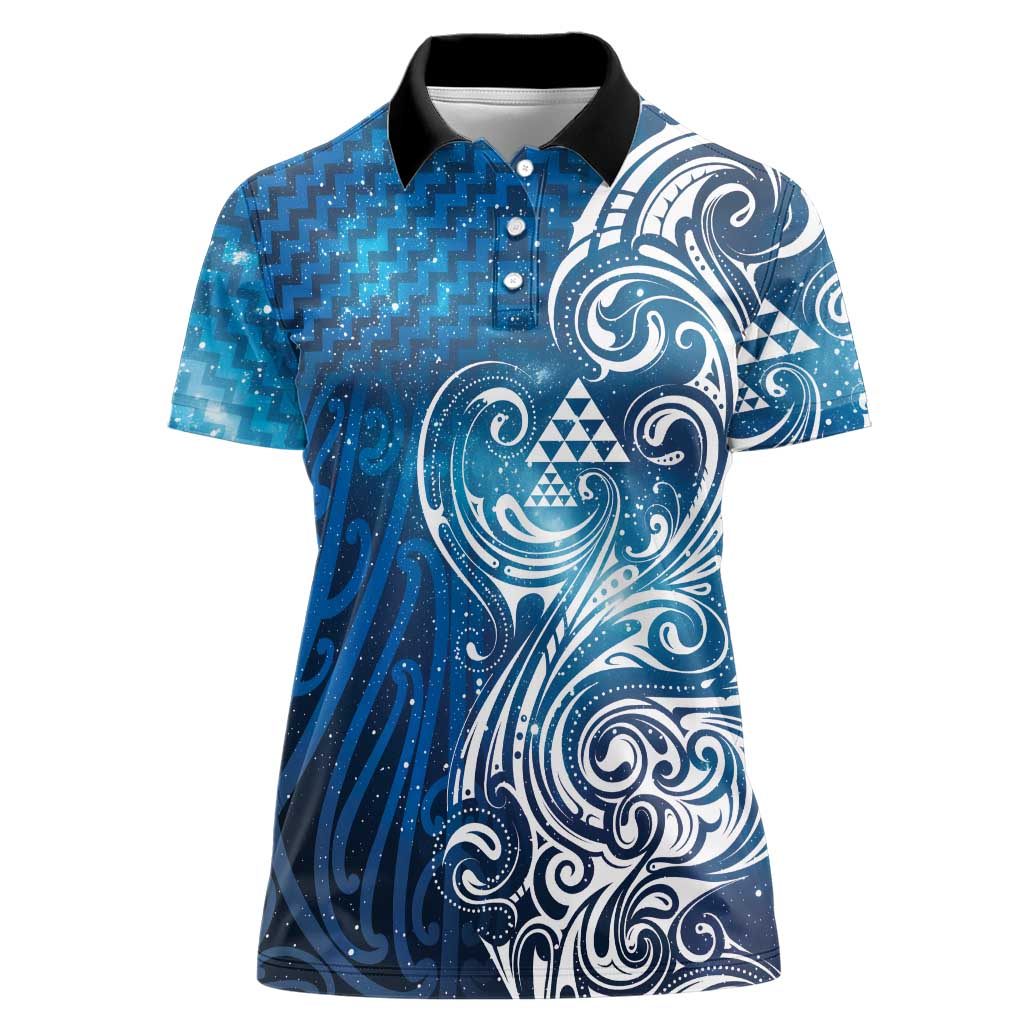 Matariki Galaxy Women Polo Shirt Maori Taniko Pattern