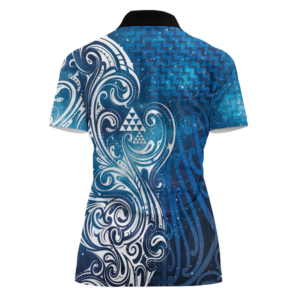 Matariki Galaxy Women Polo Shirt Maori Taniko Pattern