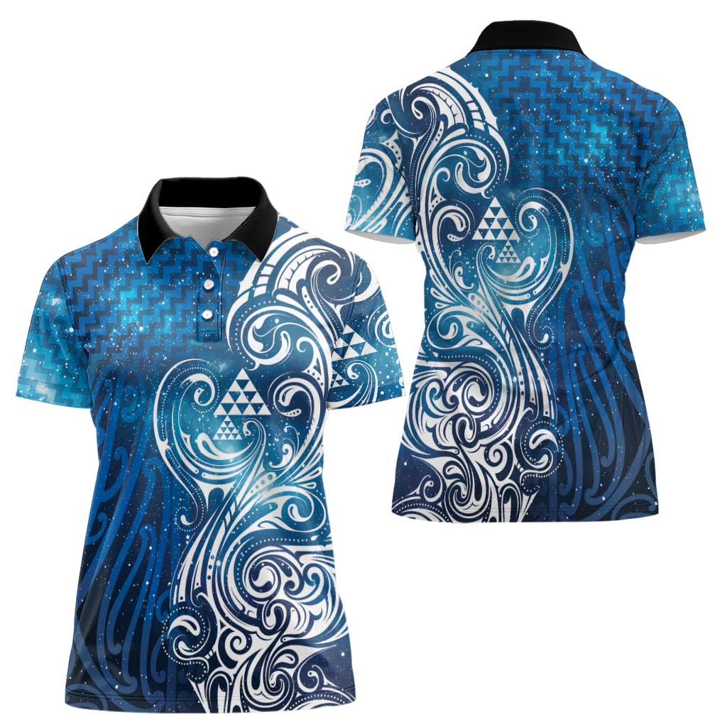 Matariki Galaxy Women Polo Shirt Maori Taniko Pattern