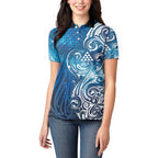 Matariki Galaxy Women Polo Shirt Maori Taniko Pattern