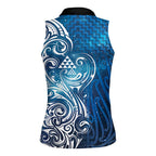Matariki Galaxy Women Sleeveless Polo Shirt Maori Taniko Pattern