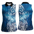 Matariki Galaxy Women Sleeveless Polo Shirt Maori Taniko Pattern