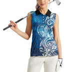 Matariki Galaxy Women Sleeveless Polo Shirt Maori Taniko Pattern