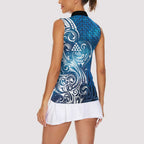 Matariki Galaxy Women Sleeveless Polo Shirt Maori Taniko Pattern