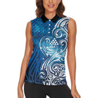 Matariki Galaxy Women Sleeveless Polo Shirt Maori Taniko Pattern