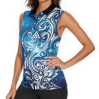 Matariki Galaxy Women Sleeveless Polo Shirt Maori Taniko Pattern