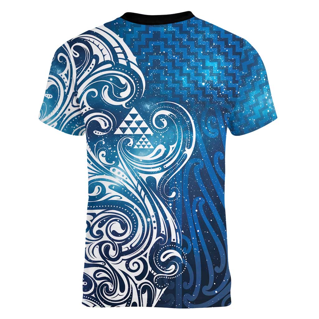 Matariki Galaxy Women V-Neck T-Shirt Maori Taniko Pattern