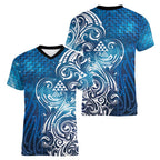 Matariki Galaxy Women V-Neck T-Shirt Maori Taniko Pattern