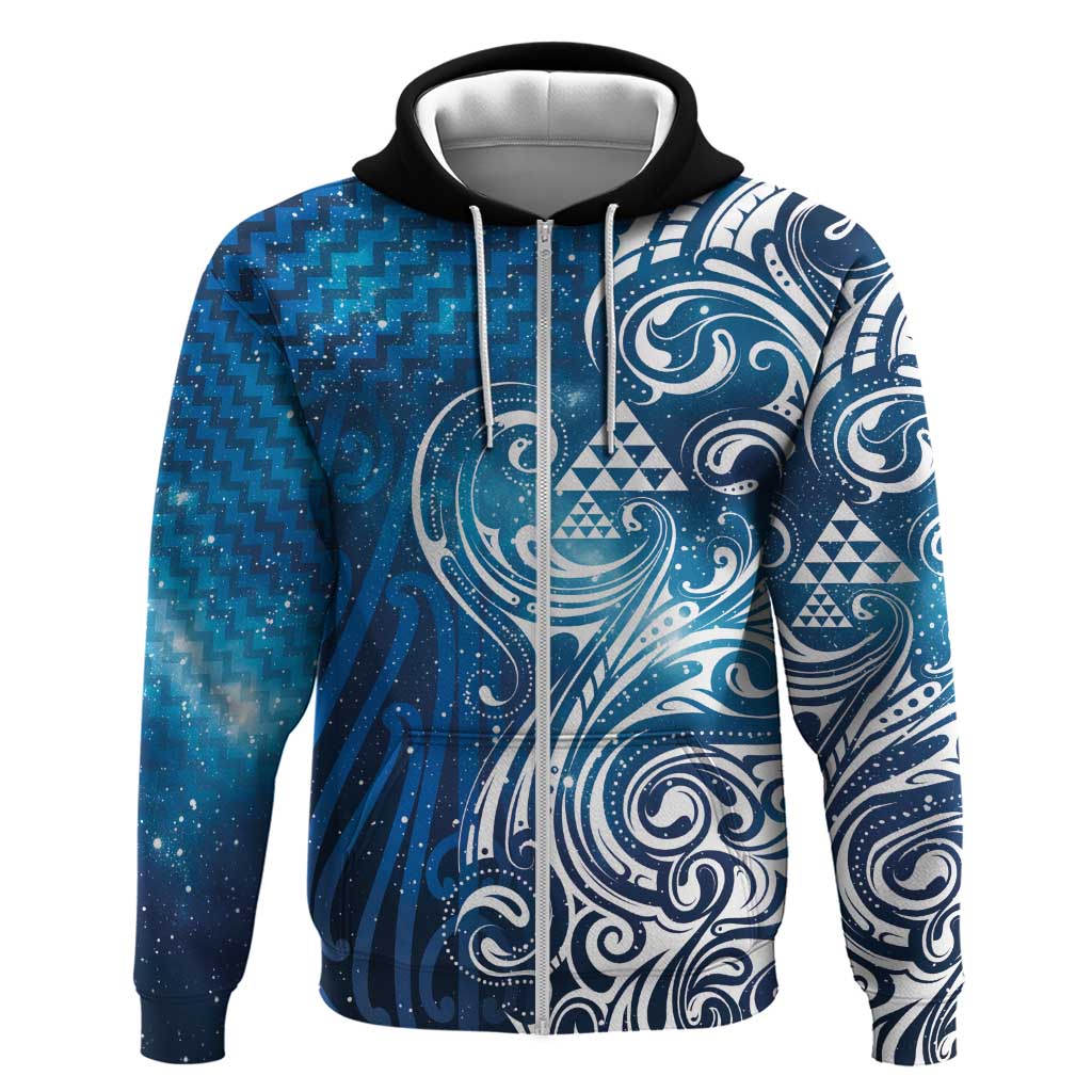 Matariki Galaxy Zip Hoodie Maori Taniko Pattern