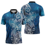 Matariki Galaxy Zipper Polo Shirt Maori Taniko Pattern