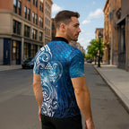 Matariki Galaxy Zipper Polo Shirt Maori Taniko Pattern