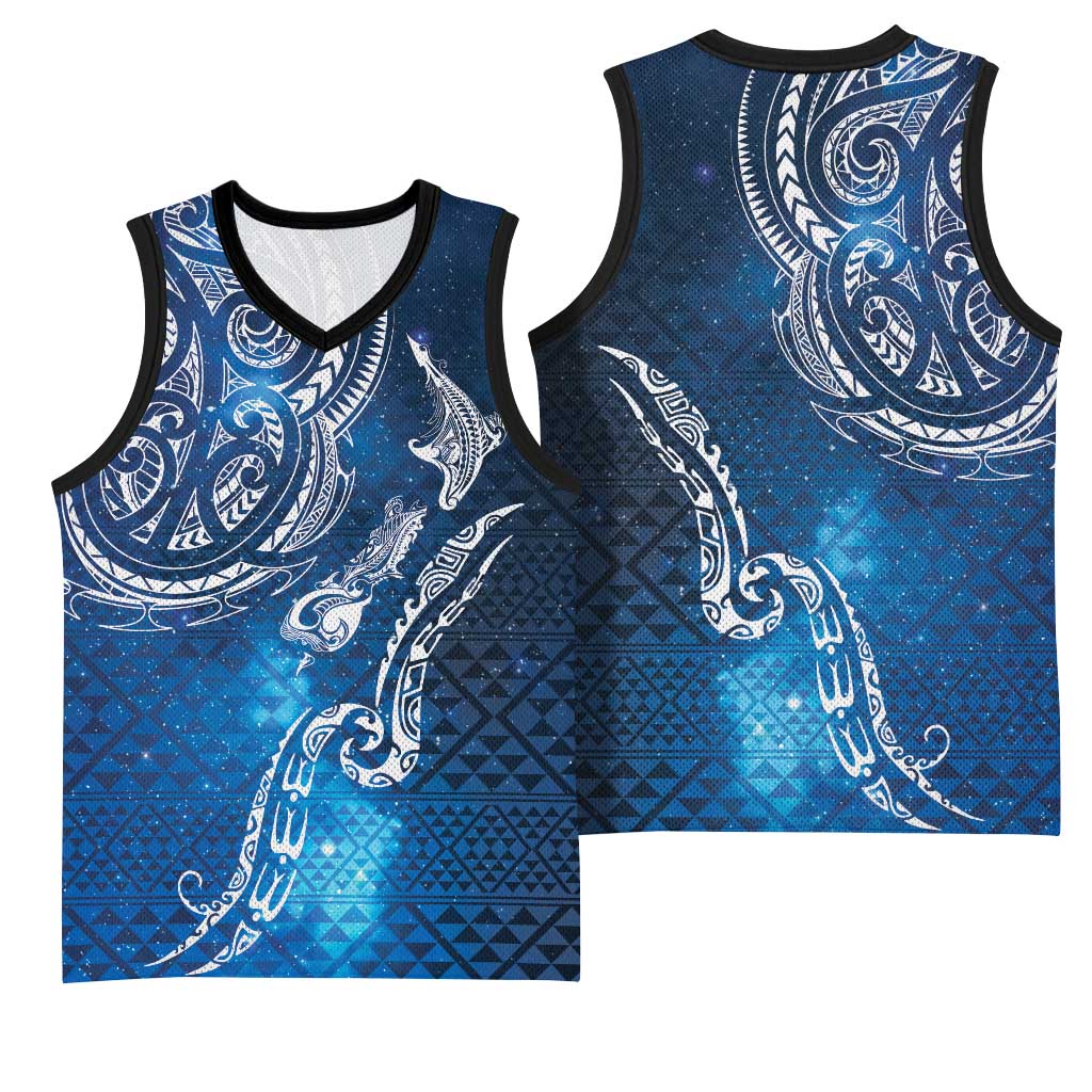Matariki Galaxy Basketball Jersey New Zealand Map Maori Pattern