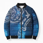 Matariki Galaxy Bomber Puffer Jacket New Zealand Map Maori Pattern