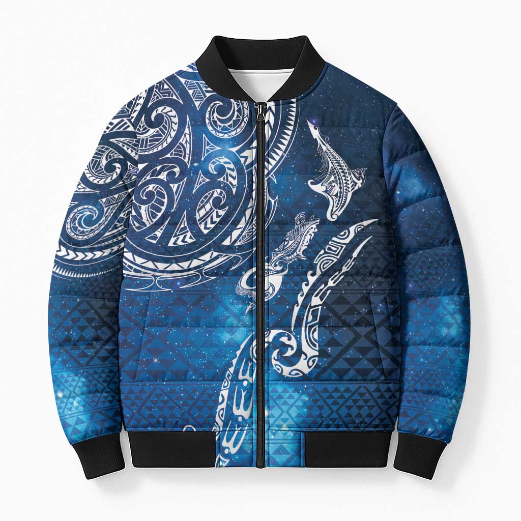 Matariki Galaxy Bomber Puffer Jacket New Zealand Map Maori Pattern