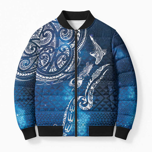 Matariki Galaxy Bomber Puffer Jacket New Zealand Map Maori Pattern