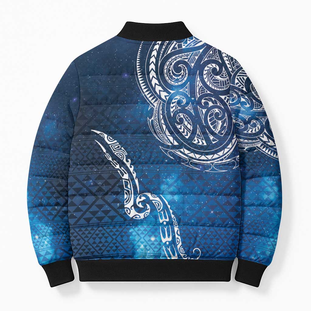Matariki Galaxy Bomber Puffer Jacket New Zealand Map Maori Pattern