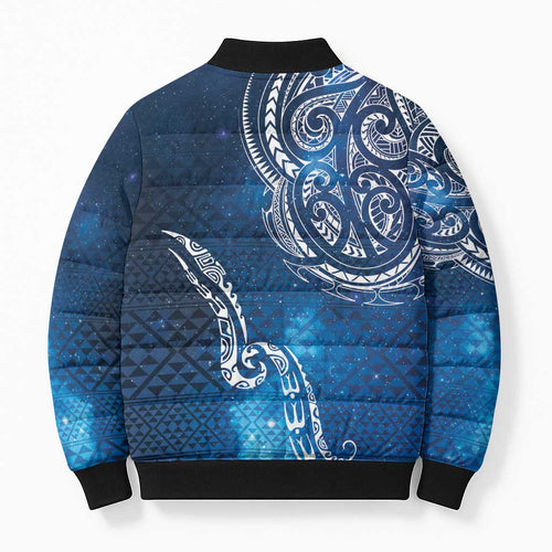 Matariki Galaxy Bomber Puffer Jacket New Zealand Map Maori Pattern