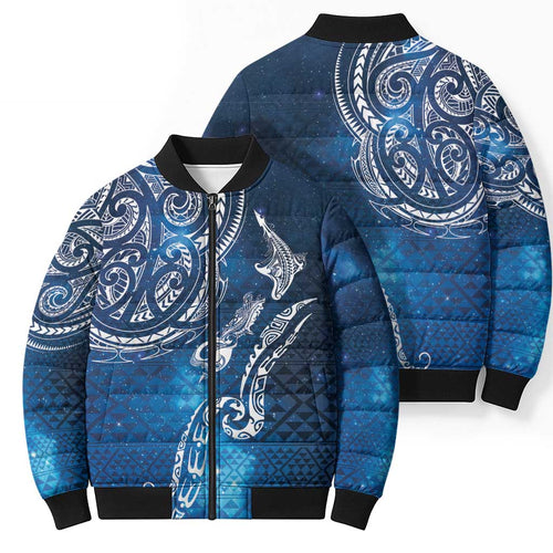 Matariki Galaxy Bomber Puffer Jacket New Zealand Map Maori Pattern