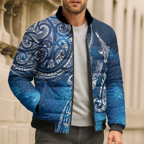 Matariki Galaxy Bomber Puffer Jacket New Zealand Map Maori Pattern