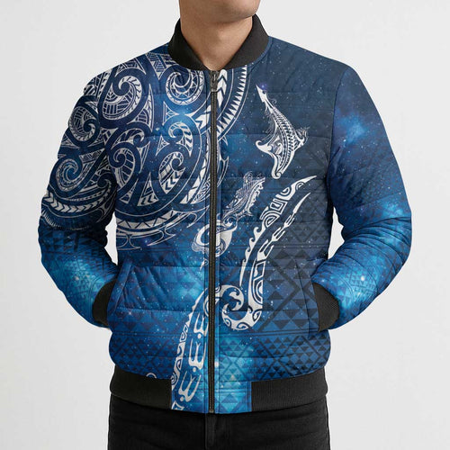 Matariki Galaxy Bomber Puffer Jacket New Zealand Map Maori Pattern