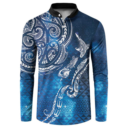 Matariki Galaxy Button Sweatshirt New Zealand Map Maori Pattern
