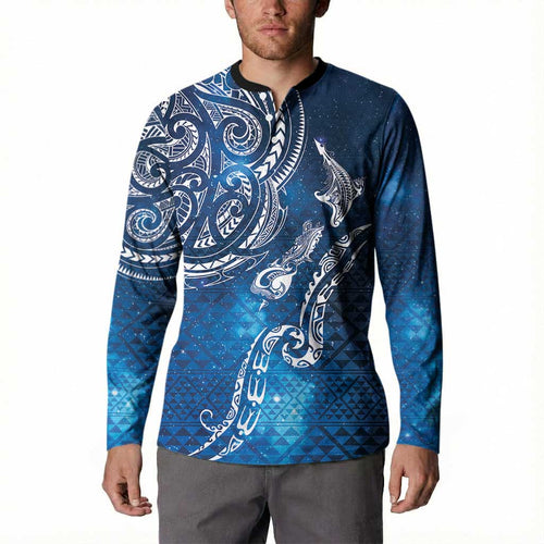 Matariki Galaxy Button Sweatshirt New Zealand Map Maori Pattern