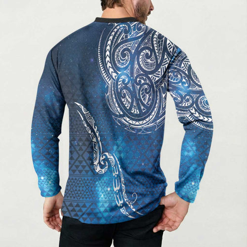 Matariki Galaxy Button Sweatshirt New Zealand Map Maori Pattern