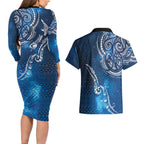 Matariki Galaxy Couples Matching Long Sleeve Bodycon Dress and Hawaiian Shirt New Zealand Map Maori Pattern