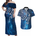 Matariki Galaxy Couples Matching Off Shoulder Maxi Dress and Hawaiian Shirt New Zealand Map Maori Pattern