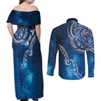 Matariki Galaxy Couples Matching Off Shoulder Maxi Dress and Long Sleeve Button Shirt New Zealand Map Maori Pattern