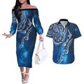 Matariki Galaxy Couples Matching Off The Shoulder Long Sleeve Dress and Hawaiian Shirt New Zealand Map Maori Pattern