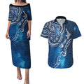 Matariki Galaxy Couples Matching Puletasi and Hawaiian Shirt New Zealand Map Maori Pattern