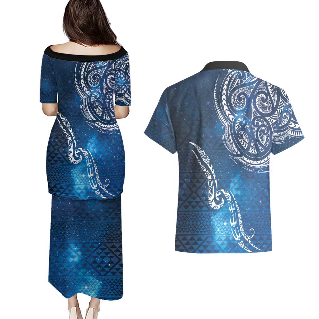 Matariki Galaxy Couples Matching Puletasi and Hawaiian Shirt New Zealand Map Maori Pattern