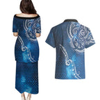 Matariki Galaxy Couples Matching Puletasi and Hawaiian Shirt New Zealand Map Maori Pattern