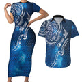 Matariki Galaxy Couples Matching Short Sleeve Bodycon Dress and Hawaiian Shirt New Zealand Map Maori Pattern