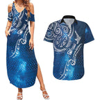 Matariki Galaxy Couples Matching Summer Maxi Dress and Hawaiian Shirt New Zealand Map Maori Pattern
