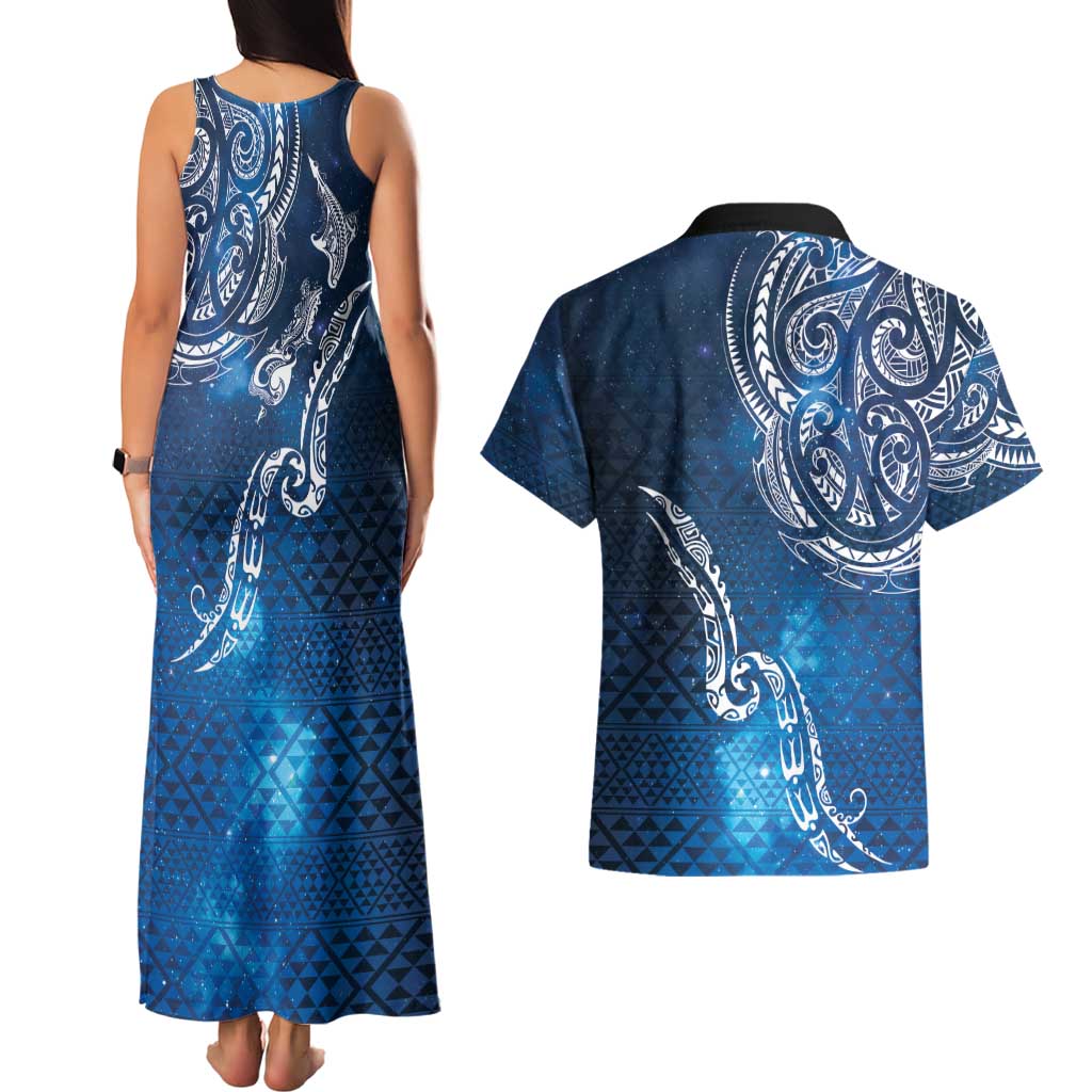 Matariki Galaxy Couples Matching Tank Maxi Dress and Hawaiian Shirt New Zealand Map Maori Pattern