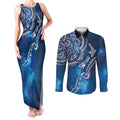 Matariki Galaxy Couples Matching Tank Maxi Dress and Long Sleeve Button Shirt New Zealand Map Maori Pattern