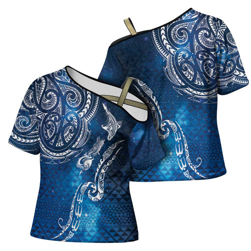 Matariki Galaxy Cross Shoulder Shirt New Zealand Map Maori Pattern