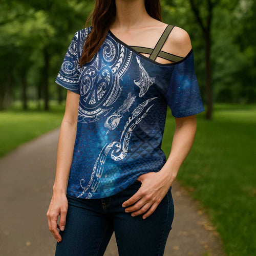 Matariki Galaxy Cross Shoulder Shirt New Zealand Map Maori Pattern