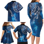 Matariki Galaxy Family Matching Long Sleeve Bodycon Dress and Hawaiian Shirt New Zealand Map Maori Pattern