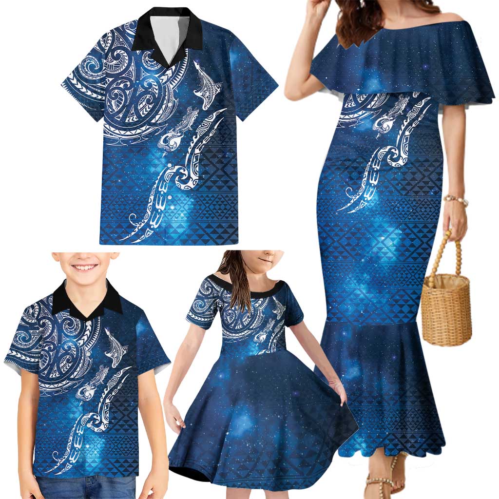 Matariki Galaxy Family Matching Mermaid Dress and Hawaiian Shirt New Zealand Map Maori Pattern
