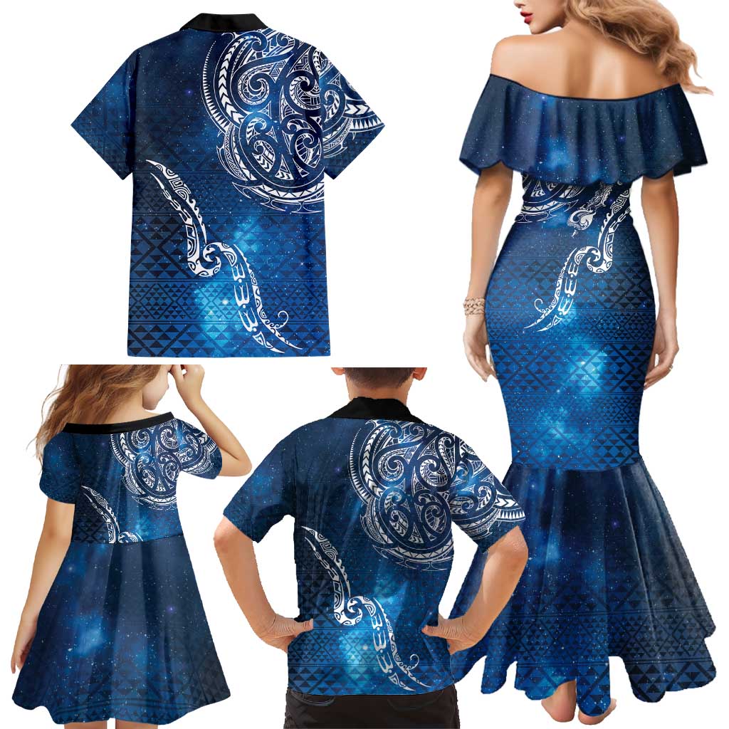 Matariki Galaxy Family Matching Mermaid Dress and Hawaiian Shirt New Zealand Map Maori Pattern