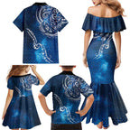 Matariki Galaxy Family Matching Mermaid Dress and Hawaiian Shirt New Zealand Map Maori Pattern