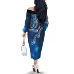 Matariki Galaxy Family Matching Off The Shoulder Long Sleeve Dress and Hawaiian Shirt New Zealand Map Maori Pattern