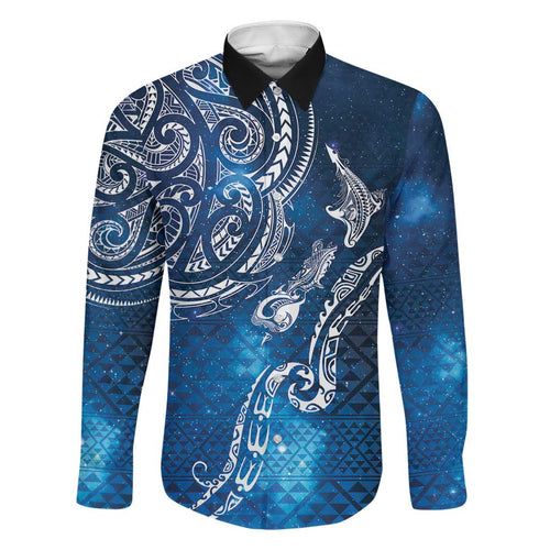 Matariki Galaxy Family Matching Off Shoulder Maxi Dress and Hawaiian Shirt New Zealand Map Maori Pattern